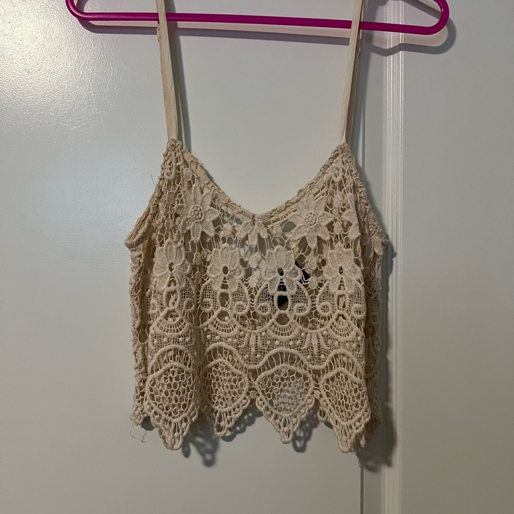 Nasty Gal Cream Crochet Lace Crop Camisole